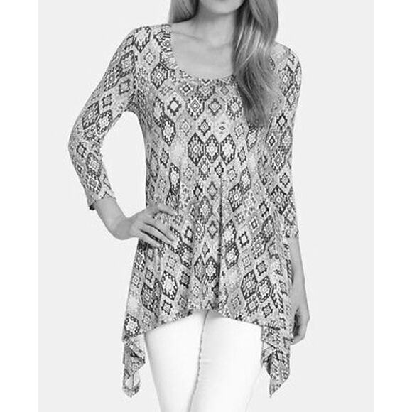 Karen Kane Handkerchief Stretch Knit Scoop Neck 3/4 Sleeve Swing Top Women Sz M - Picture 5 of 5